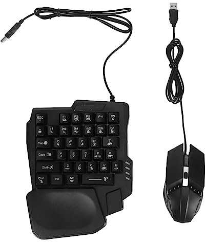Hamwesh Einhändige Gaming-Tastatur und -Maus-Kombination, Hochempfindliches 5.2, Tragbares Design für Mobile Spiele, mit Telefonständer und Datenkabel