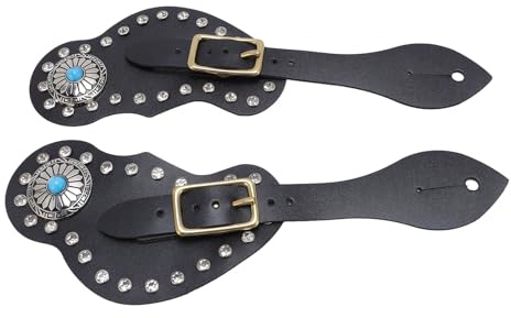 aqxreight 2-teiliges Sporenriemen-Set, Künstliches Leder, Strass-Dekorationen, Sporenhalter für Cowboys, Weißes Accessoire. Strasssteine ​​verwenden Materialien, die Sicherstellen, DASS Sie Einer