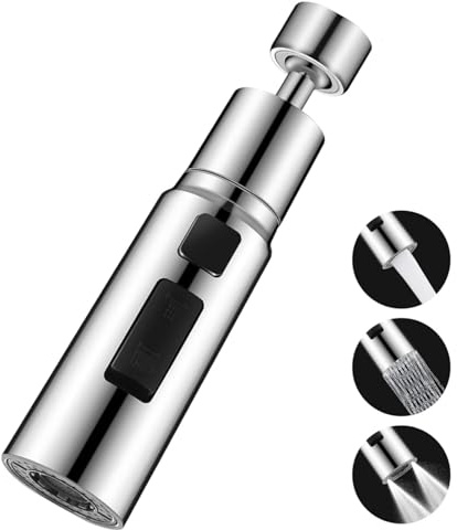 Kitchen Tap Spray Head, Universal Faucet Extender for Kitchen Sink with 3 Functions, 360° Swivel Tap Extender for Kitchen Sink | Replacement Aerator Sprayer Attachment (Silver)