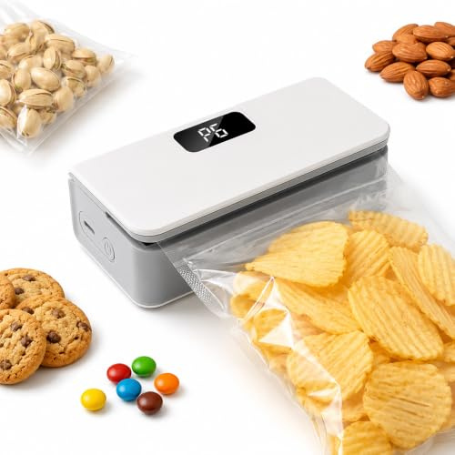 Mini Film Sealer Rechargeable Mini Bag Sealer with 6 Levels Adjustable Bag Sealer with Knife and Magnetic Film Sealer M-ini with LED Display for Plastic Bags, Bags, Snacks