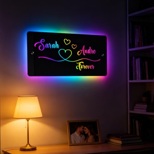 LED-Spiegel-Acryl-Neonschild mit individuellem Namen für Paare, 7 Farben, RGB-Wandlampe für Schlafzimmer, Hochzeitstag, personalisiertes Liebesschild-Dekor