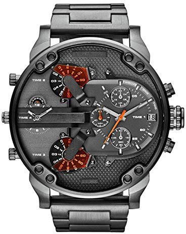FENKOO Relojes para Hombres Quarz Reloj Deportivo De Cuarzo con Doble Zona Horaria, Calendario, Reloj De Acero Inoxidable,Relojes De Pulsera