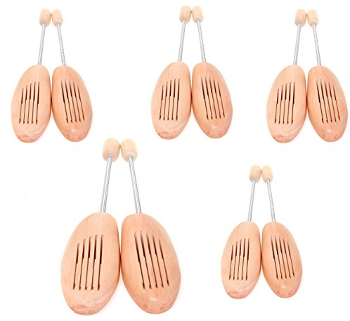 TUKA [5 paia] naturale legno Tendiscarpe unisex con molla a spirale, forma per calzature, Allarga scarpe di vero legno, alberi di scarpe, Taglia 43 - Taglia 44, TKB6001-5x-43