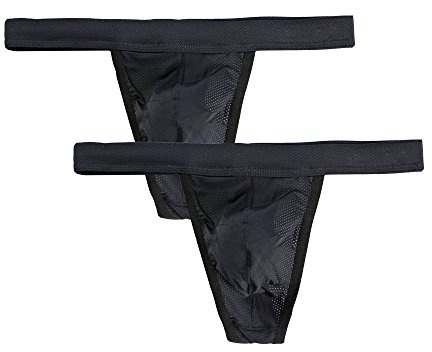 Summer Code Herr låg midja mesh trosor string sexiga tanga underkläder, 2-pack svart, XXL