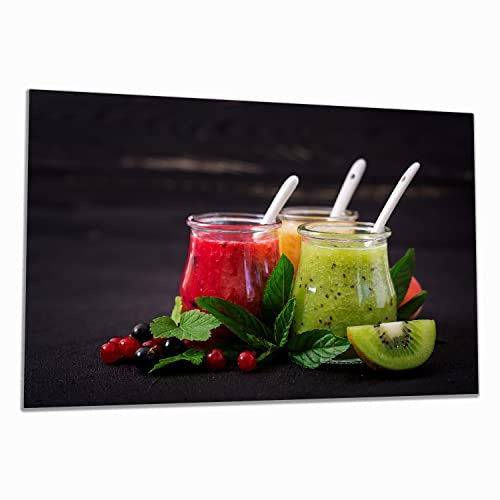 Wallario Herdabdeckplatte/Spritzschutz aus Glas, 1-teilig, 80x52cm, für Ceran- und Induktionsherde, Bunte Smoothies in grün und rot