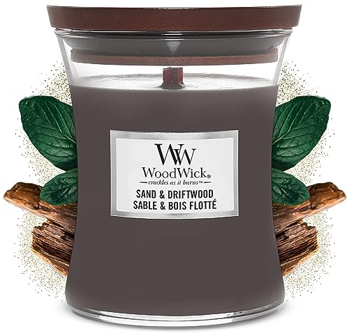 WoodWick Ellipsenförmige Duftkerze mit knisterndem Docht, Sand & Driftwood, bis zu 50 Stunden Brenndauer, Large, Ellipse