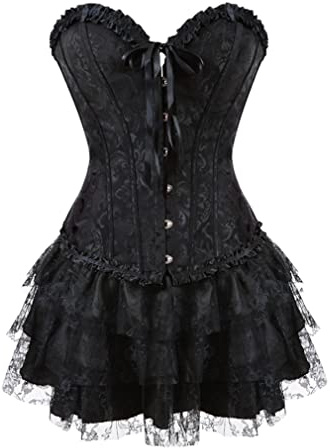 Grebrafan Vintage Palace Jacquard Corset with Goth Lace Skirt | Floral brocade corset 2 piece set, retro court prom or princess fancy dresscostume woman