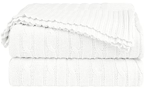 sourcing map Weiche Decke aus 100 % Baumwolle mit Zopfmuster für Sofa und Couch, leichte gestrickte Überwurfdecke, dekorative Decke, 152,4 x 198,1 cm, Weiß