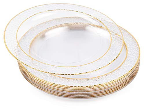 Matana 20 Piatti di Plastica Rigida Trasparente con Bordo Dorato, 26cm - Eleganti, Robusti e Riutilizzabili - Matrimoni, Compleanni, Battesimi, Barbecue, Natale, Feste