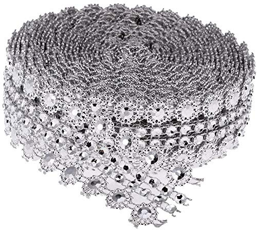 POFET 5 Iarde di Cristallo con Strass a Catena in Cristallo con Maglie a Nastro Rifiniture per Cucito Artigianato Applique Argento