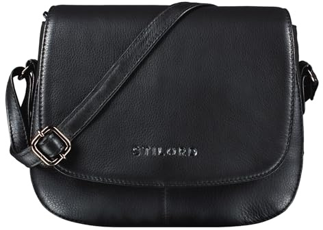 STILORD Savannah Umhängetasche Damen Leder Handtasche kleine Schultertasche Crossbody Bag Ausgehtasche Partytasche Echtleder Farbe:schwarz