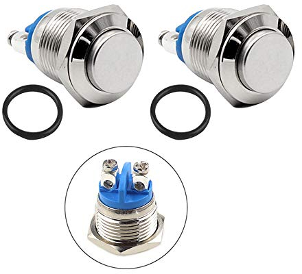 QitinDasen 10Pcs Premium 16mm Momentáneo Interruptor a Pulsador, 2 Pin Terminal de Tornillo Metal Interruptor de Botón de Cabeza Alta Redonda, IP65 Impermeable Interruptor 3A 250V
