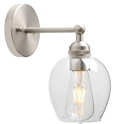 Yosoan Nordic Industrial Loft Rustic Glass Wall Light Fittings, Decorative Up/Dowm Wall Sconces Lighting for Kitchen Bedroom Corridor Cafe Bar Restaurant (Brushed)