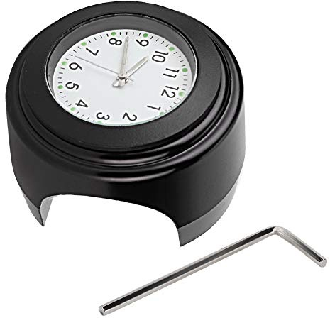 Akozon Uhr für Fahrrad + Quarzuhr Motorrad Modifikation Lenkerhalterung Wasserdicht Quarzuhr Uhr Zubehör(Schwarzes weißes Zifferblatt)