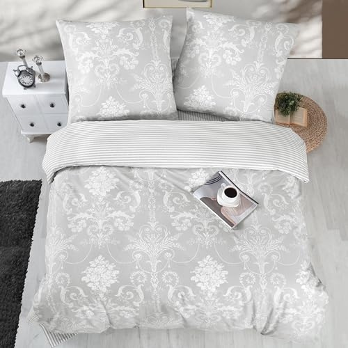ZIRVEHOME Bettwäsche 155x220 cm. 4-teilig Set 100% Baumwolle Bettbezug 155x 220cm Kissenbezug 80x80cm Renforcé Bettwäsche-Sets 155x220 mit Reißverschluss Alone V1