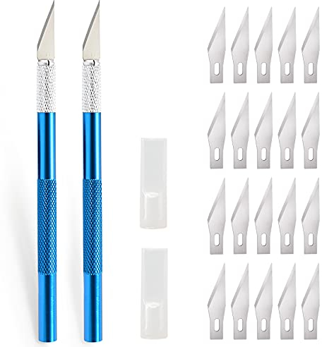 EHDIS 2 pezzi Cutter Precisione con 20 lame, coltello artigianale, coltello hobby, coltello da intaglio, taglierino per lavoro artistico fai da te taglio, scultura, pellicola per vetri, blu