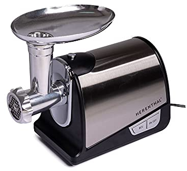 Herenthal Tritacarne elettrico professionale dotato di tre lame in acciaio inox potenza da 1400 Watt set composto da vari erogatori in acciaio inox Sottile, Medio e Grande