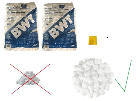 Sanvo BWT PERLA TABS - Sale rigenerante 2 x 25 kg (99,9% di purezza) di VMS Vertriebcenter a forma di cuscino, senza dischi, con panno multiuso Sanvo