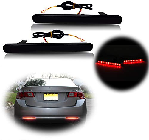 KENRTIR Smoked Lens 48-SMD LED Bumper Reflector Lights Compatible with 2009 2010 2011 2012 2013 2014 Acura TSX, Function as Tail, Brake & Rear Fog Lamps (Euro Accord)