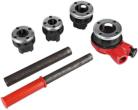 Coffret de Filières de Plombier, Kit de Filière pour Filetage de Tuyaux Coffret de Filière à Main Avec 4 Têtes de Coupe 1/2, 3/4, 1, 1-1/4, en Boîte de Rangement