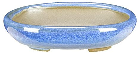 Japanische Bonsaischale Morrisan oval aus blau glasiertem Steinzeug 9,5x7x2 cm - B02-8-10A