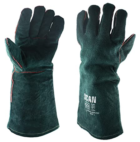 Scan SCAGLOGAUNG Gartenhandschuhe, 40 cm, Rindspaltleder, mit Kevlar-Nähten, hitzebeständig, Grün
