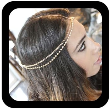 Inilbran Boho Geschichteten Kopf Kette Strass Stirnband Kopf Kette Vintage Kopfbedeckungen Verstellbare Haar Kette Kostüm Festival Haarschmuck Schmuck Für Frauen Und Mädchen