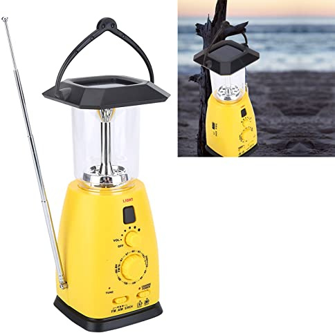 Lanterne de Camping LED avec Lampe de Poche D'urgence à énergie Solaire 8 LED Lanterne à Manivelle Lampe de Défense Civile avec Radio AM/FM pour Camping Tempête Panne de Courant Randonnée Marche
