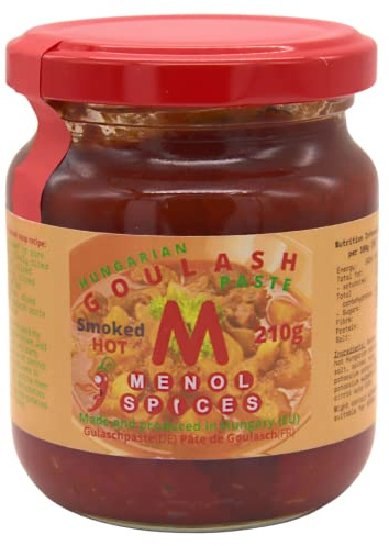 Menol Spices Pâte de Goulasch Hongroise, Fumée Forte 210g | Un pot prépare un goulasch fumé et relevé, recette sur l'étiquette, base de paprika de Szeged, mijotés et barbecue