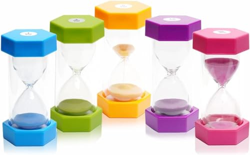5 PCS Hourglass Kids Hourglass Timer Hourglass Set Colorful Sand Clock Kitchen Timer Time Management Includes 1 Minute, 3, 5, 10, and 30 Minutes