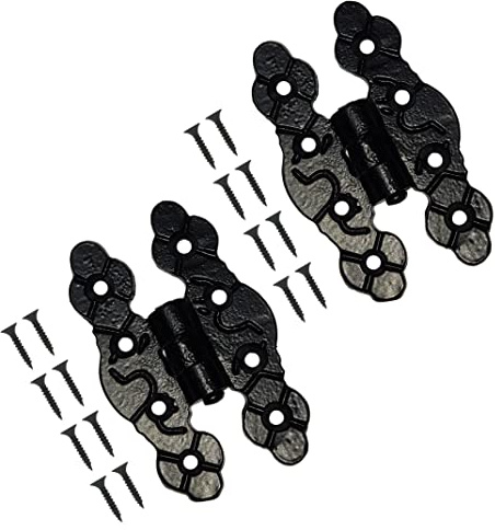 TERF® 80mm Traditional Vintage Style Antique Black Fancy Door Hinges 80mm [3.15 inch] Folding For Home Furniture Bathroom Cabinet Window Wardrobe Showcase Doors Including Fixing Screw - Pack of 2