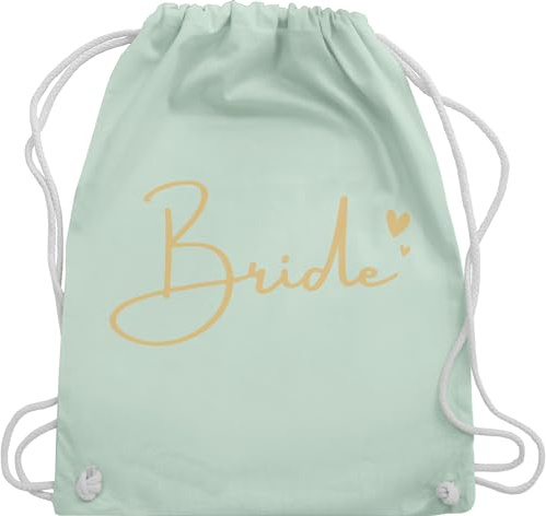 Turnbeutel Rucksack - JGA Junggesellenabschied Frauen - Bride mit Herzchen gold - Unisize - Pastell Grün - geschenk an braut brauttaschen bachelorette party beutel junggesellinnenabschied outfit