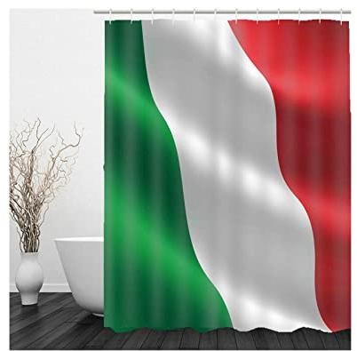 Whoiy Duschrollo Rot, Duschvorhang für Badewanne Über Eck 150X200cm Polyester Badegardinen 3 Farbstreifen Weiß Grün für Badezimmer