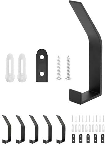 QWORK® 6 piezas gancho pared, ganchos para abrigos, colgadores pared, para colgar ropa, llaves, paraguas, sombreros, toallas, negro