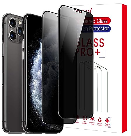 AZSCYN [2 Pack] Privacy Screen Protector for iPhone 11 Pro Max/iPhone Xs Max, Double Protection Tempered Glass Film, Anti-scratch, 9H Hardness, Bubble Free, Case-friendly, Easy Installation