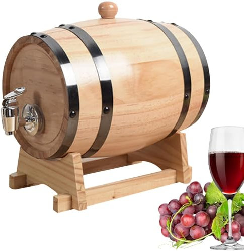 RVUEM Mini Barril De Vino De 1L/1.5L/3L, Barrica Roble, Dispensador De Whisky De Madera, Barril De Whisky En Miniatura De Madera, para CóCteles Ron Cerveza Tequila Bourbon,Wood,1.5L