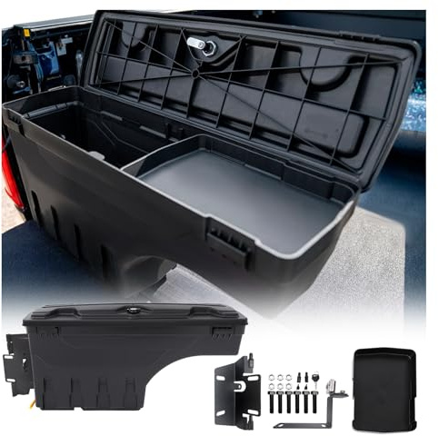 JHCAHN 2023-2026 Tool Box for Ford Ranger Wildtrak Raptor Accessories | Termor Woldtrak X New T9 Accessories Swing Storage Toolbox Space Saving Rear Trunk Bed Liner Organizer (Passenger Side)