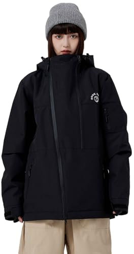 ALSOGO Damen Skijacke Softshelljacke Berg Wasserdichte Winddichte Snowboardjacke Outdoor-Winterjacke mit Kapuze Schwarz XL