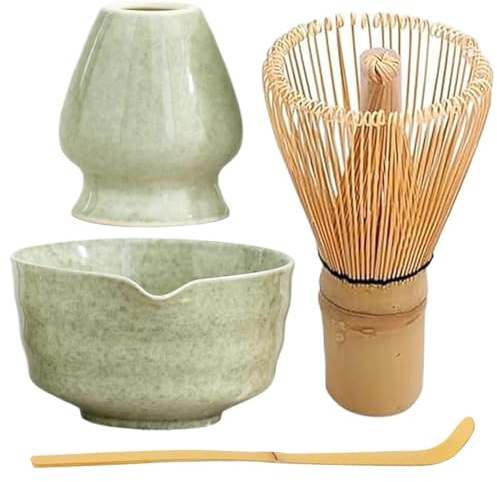 4pcs / set Matcha Whisk Set Ceramic Matcha Witch Matcha Matcha Set Elegant Matcha Kit comprend un bol de matcha avec bec, un porte-coups de Matcha, un fouet en bambou et une cuillère en bambou p
