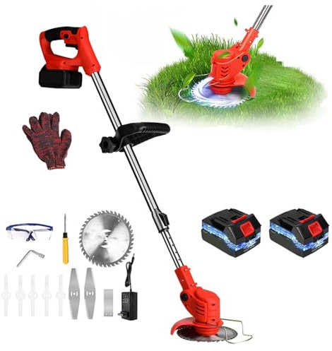 Wizvox Tagliabordi Elettrico da Giardino, con 2 Batterie 20A E 1 Caricabatteria Decespugliatori A Batteria con 3 capacità di Taglio Decespugliatori A Batteria, per Rifilare Il Prato