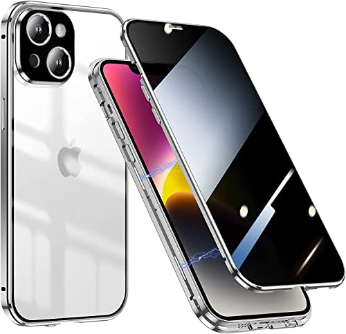WEYNRBOX Case for iPhone 13 mini Privacy Screen Cover,Front & Back Magnetic Metal Bumper iPhone 13 mini Anti-Peep Case,Double-sided Tempered Glass/360 Full Body/Anti-Spy Phone Case for 13 mini,Silver