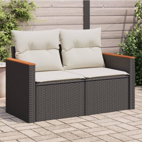 BaraSh Gartensofa mit Kissen 2-Sitzer GartenmöBel Terrassensofa Outdoor Sofa Balkon Outdoor Couch Loungesofa Outdoor Schwarz Poly Rattan - 366020