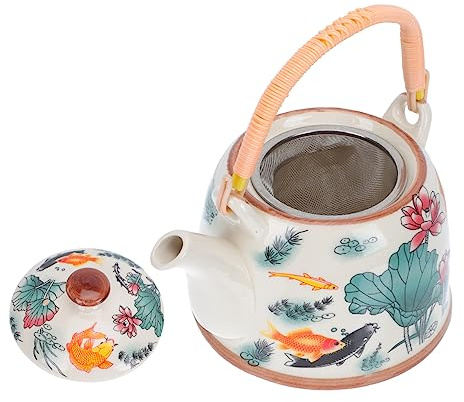 Alipis Théière Céramique Rétro Motif Chinois Résistante Chaleur Avec Poignée Isolante Récipient Porcelaine Pour Maison Et Restaurant Pot à Thé Polyvalent Pour Infusion Froide Et Chaude