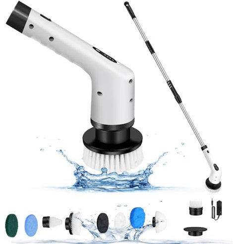 Electric Scrubber Cordless Bathroom Cleaning Brush with Adjustable Extension Arm, Variable Speed Battery Powered Grout Cleaner Shower Cleaning Brush with 360°Head for Floor Car