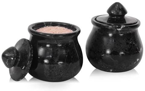 Marmorsortiment saltkällare set med 2 (kurvig design) (svart)