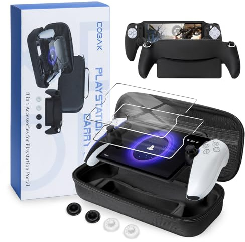 CoBak Accessories Bundle for PlayStation Portal - 1*Carrying Bag with 2*Screen Protector, 1*Grip Case, 4*Keycaps, Black