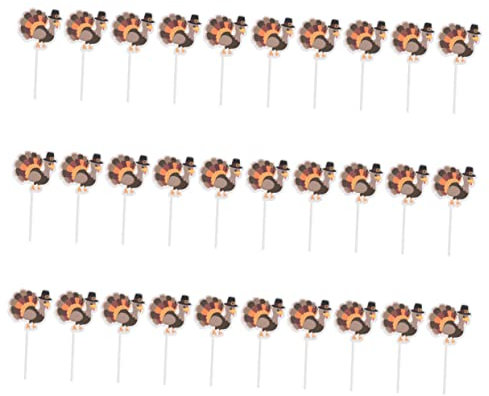 BESTonZON 30stücke Thanksgiving Cupcake Toppers DIY Truthahn Kuchenstecker Party Kuchendekoration Foto Requisiten Material Sicher für Tortendekoration