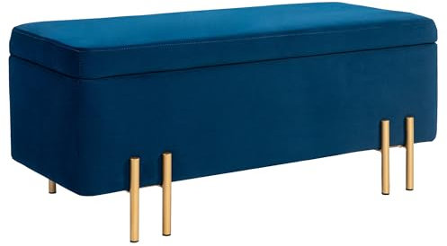HOMCOM Banc, banc rembourré avec espace de rangement, banc coffre, tissu, métal, bois caoutchouc, mousse, bleu foncé, 100 x 40 x 42 cm
