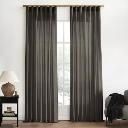 XTMYI Brown Linen Curtains Drapes for Living Room Bedroom 108 Inch Curtains Long 2 Panels Semi Sheer Window Treatments for Dining Room