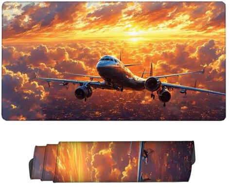 Sonnenuntergang Mauspad XXL 800x400x3mm Schreibtischunterlage Flugzeug Mauspad Gaming Großer Erweiterter Schreibtisch Wassxerdicht Rutschfeste Gummibasis mit Vernähte Kanten Schutz Langlebig H2-566